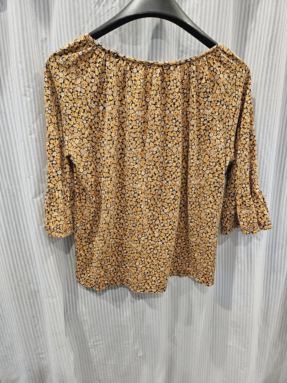 Michael Kors Yellow Floral Scoop Neck Blouse Bell Sleeves Medium - Picture 2 of 5